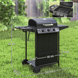 Outsunny 4 Burner Gas Barbecue Grill with Lid, Side Burner and Storage Shelves – Portable Garden BBQ, Black