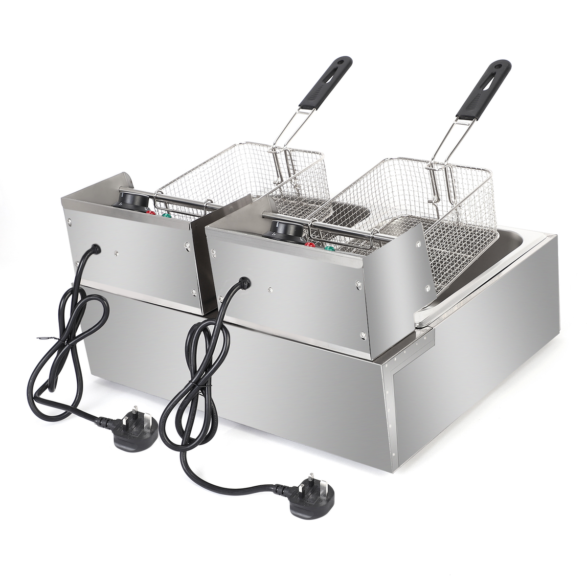 ZOKOP 2500W Double Cylinder Electric Deep Fryer with 12L Tanks – Stainless Steel Twin Basket Fryer, UK Plug