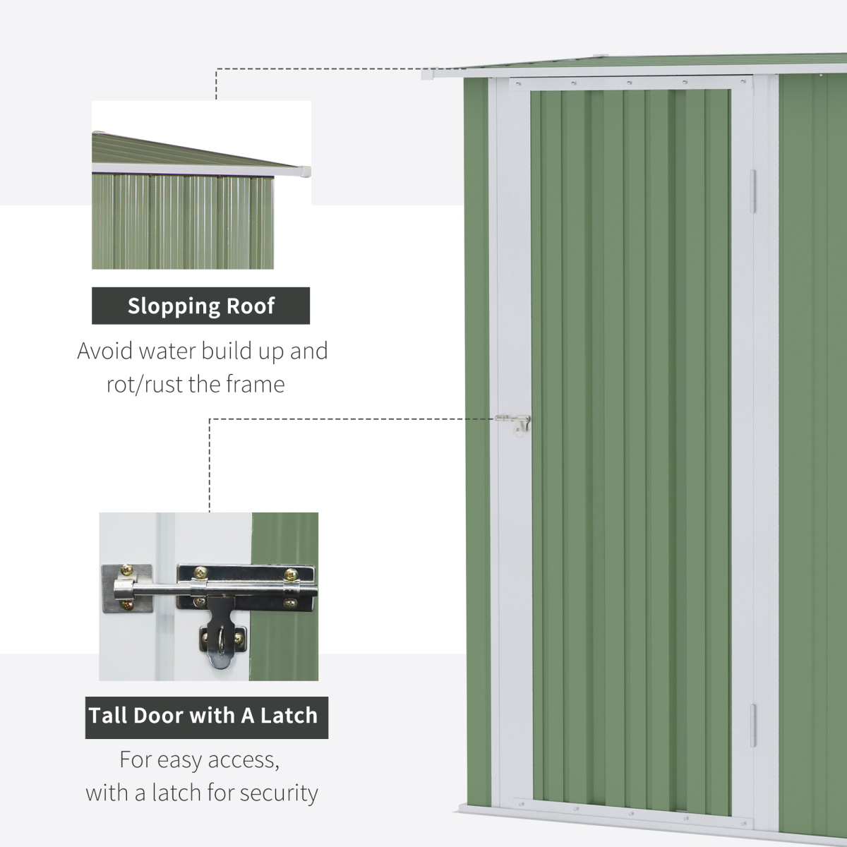 Outsunny Garden Storage Shed with Sloped Roof & Lockable Door, 142 x 84 x 189cm – Tool & Bike Store, Green