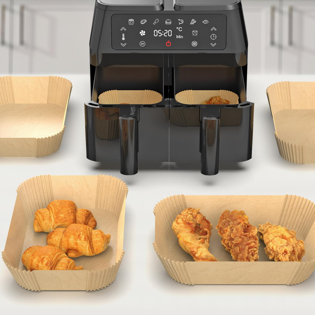 Vinsani 100-Piece Silicone-Coated Air Fryer Paper Liners – Non-Stick Greaseproof Disposable Liners, 21.8 x 14cm