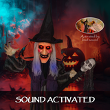 Outsunny Voice Activated Halloween Animatronic Standing Witch with Skull Staff – 160 cm Life-Size