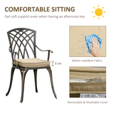 Outsunny 3-Piece Cast Aluminium Garden Bistro Set with Cushions & Parasol Hole – Table and 2 Chairs, Bronze
