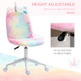 Vinsetto Fluffy Unicorn Office Chair with Ears & Silver Horn, Height Adjustable – Rainbow Kids & Teens Swivel Desk Chair