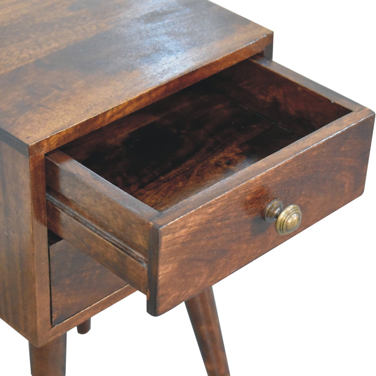 Artisan Furniture Solid Wood Mini Bedside Table with 2 Drawers – California Walnut Finish, Dark Brown