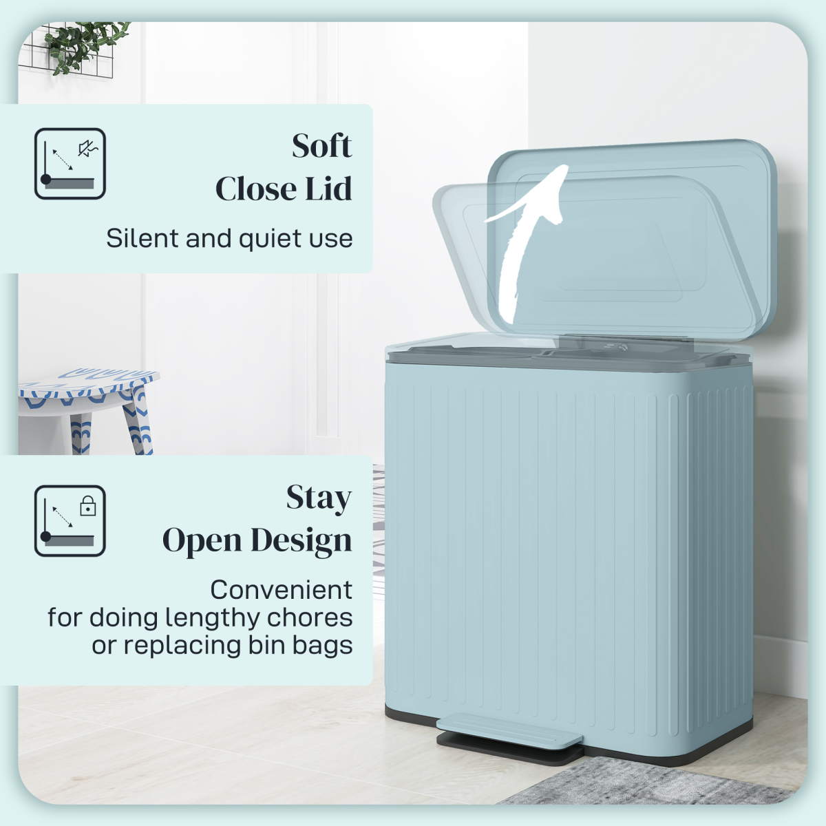 HOMCOM 2 x 20L Double Pedal Bin with Soft-Close Lids – Rubbish & Recycling Kitchen Bin, Light Green