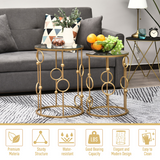 HOMCOM Set of 2 Gold Nesting Side Tables with Tempered Glass Tops – Space-Saving Coffee Tables