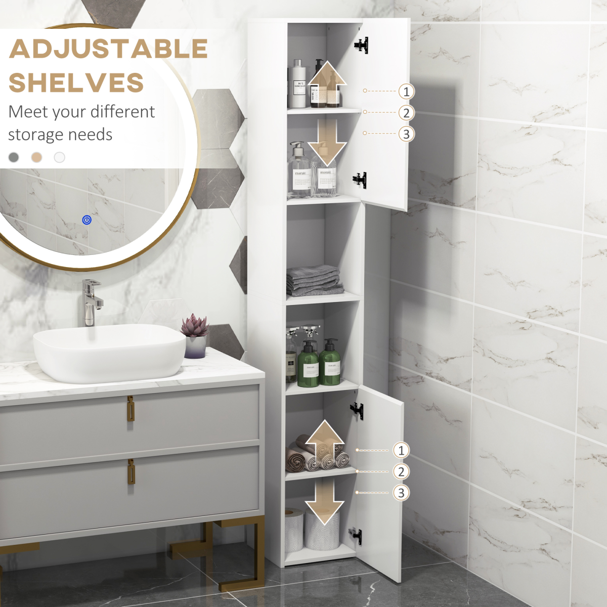 kleankin High Gloss Bathroom Floor Cabinet with Doors & Open Shelves – Freestanding Storage