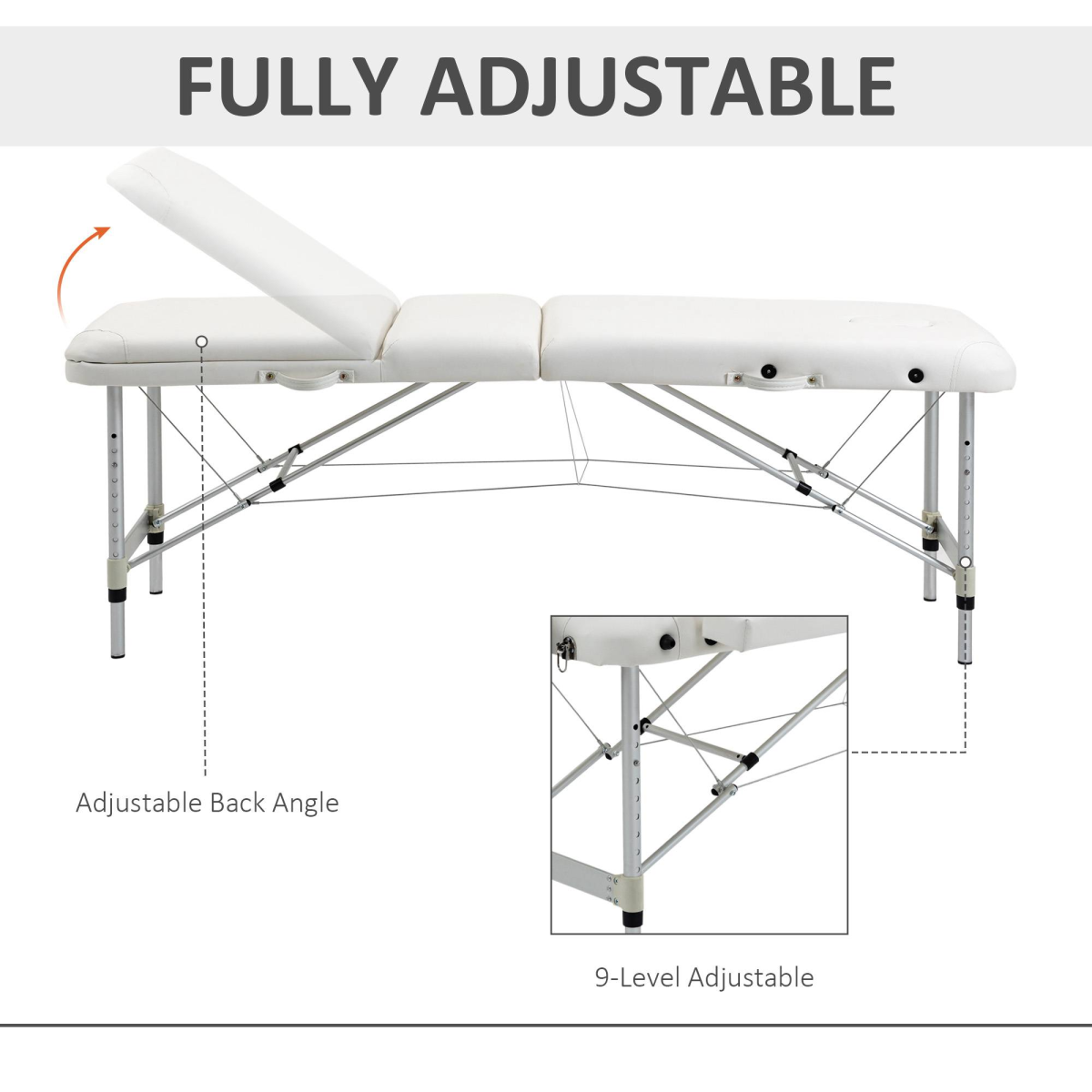 HOMCOM Folding PVC Leather Massage Table with Aluminium Frame & Removable Headrest – Adjustable Beauty Bed