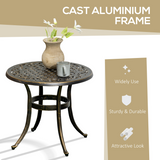 Outsunny 60cm Round Garden Side Table with Hollow Top – Cast Aluminium Frame, Adjustable Feet, Bronze