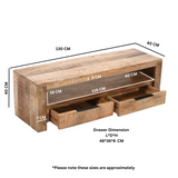 Indian Hub Surrey Solid Mango Wood TV Stand with 2 Drawers – Handmade Media Unit