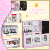 AIYAPLAY Play Kitchen with Toy Phone, Chalkboard, Sink and Ice Maker – Pretend Toy Kitchen Set, Pink