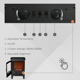 HOMCOM Freestanding Electric Fireplace Stove with Flame Effect, 900W/1800W – Glass Front, Overheat Protection