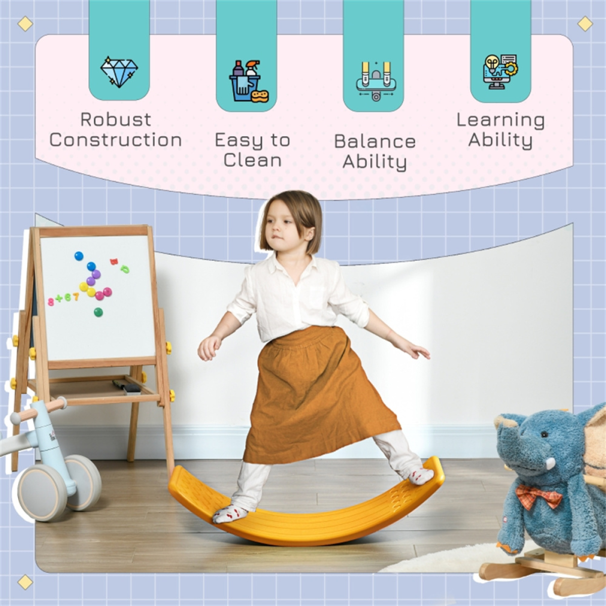 Kids Balance Board with Removable Anti-Slip Grips – Wobble Board for Posture, Core Strength & Coordination, Orange