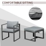 Outsunny 9-Piece Aluminium Patio Dining Set with Tempered Glass Table, 4 Chairs & 4 Ottomans – Garden Furniture, Dark Grey