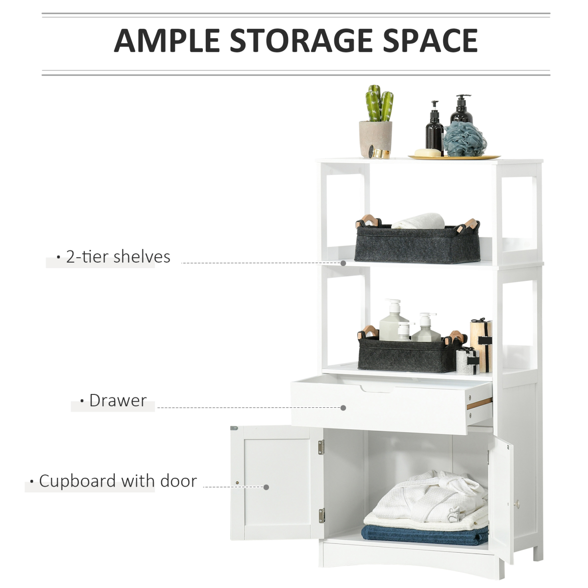 kleankin Bathroom Floor Storage Cabinet with Drawer, Shelves & Cupboard – Freestanding Storage