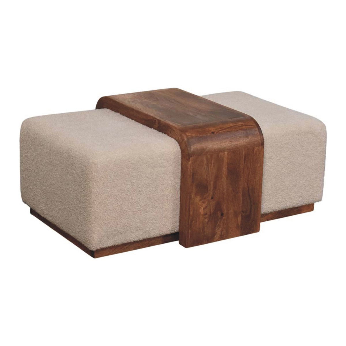 Artisan Furniture Solid Wood Arden Bench Duo with Boucle Seats & Central Table – Hallway Seating, Brown & Cream