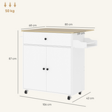 HOMCOM Kitchen Island with Drop Leaf, Drawer & Cabinet – Rolling Storage Trolley with Spice Rack, White