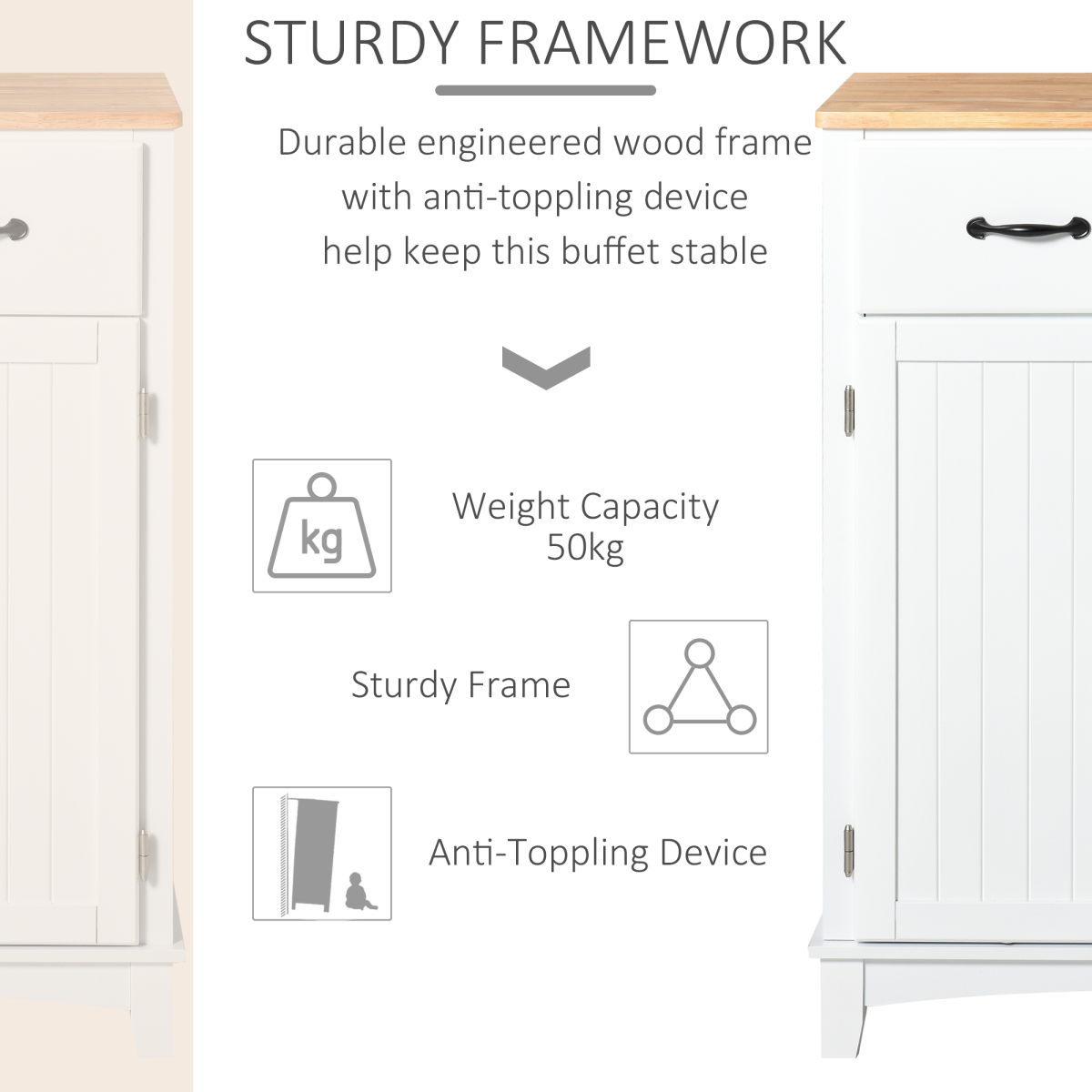 Kitchen Cupboard Storage Cabinet with Two Drawers & Adjustable Shelf – Kitchen and Dining Room Storage