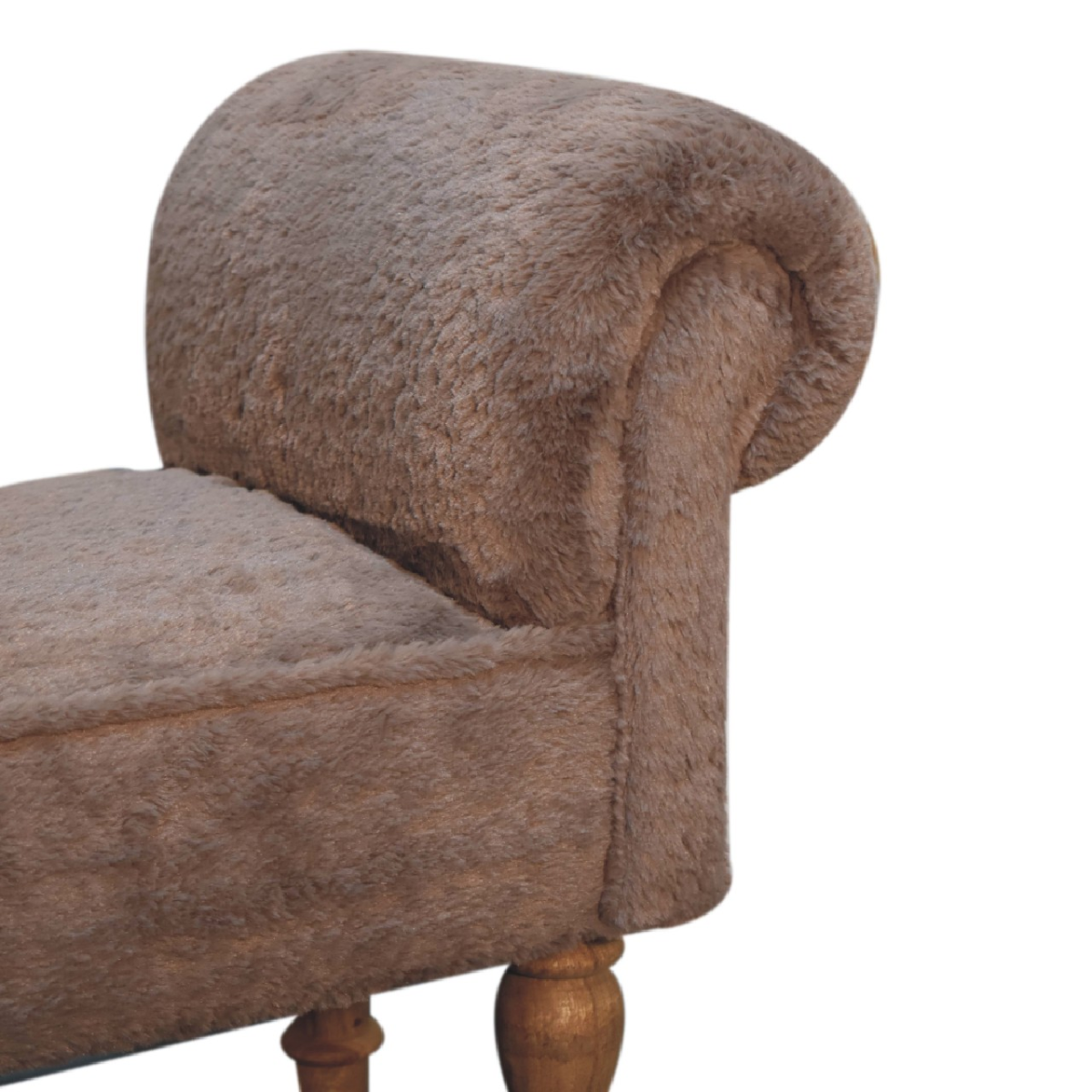 Artisan Furniture Mocha Faux Fur Upholstered Bedroom Bench – Solid Mango Wood Turned Legs, Brown