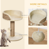 Pawhut Small Cat Tree with Jute Scratching Post, Plush Perch Bed and Hanging Ball – Indoor Cat Activity Centre