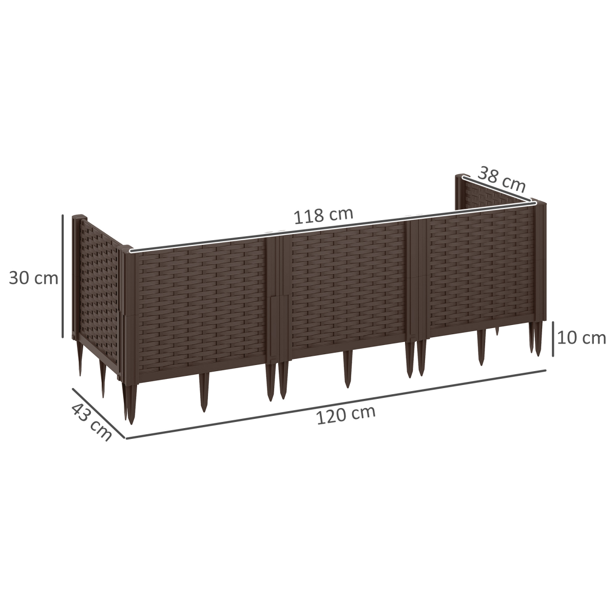 Outsunny Modular Plastic Planter Box Kit – Raised Bed or Garden Fence for Flowers and Herbs, Brown