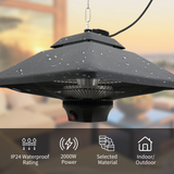 Outsunny 2kW Electric Hanging Patio Heater with LED Halogen Light and Remote – Outdoor Heating, Black