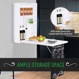 HOMCOM Wall-Mounted Folding Drop-Leaf Table with Chalkboard Surface & Storage Shelf – White