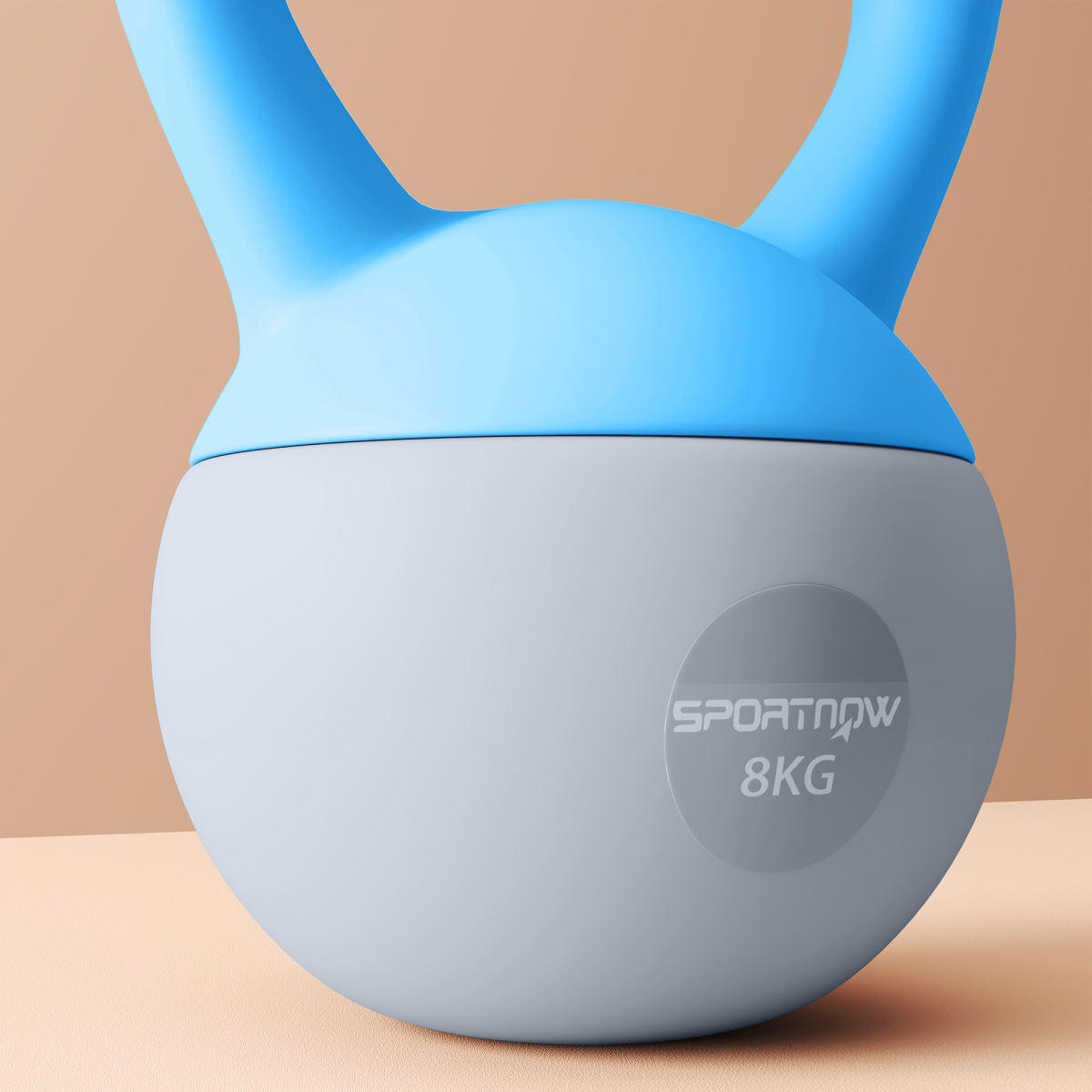 Soft Kettlebell with Wide Non-Slip Handle & Flat Base – 8kg Home Gym Weight, Light Blue and Grey