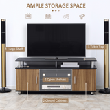 HOMCOM TV Cabinet Media Console with Cupboards, Shelves & Cable Management – Living Room Unit, Black & Walnut