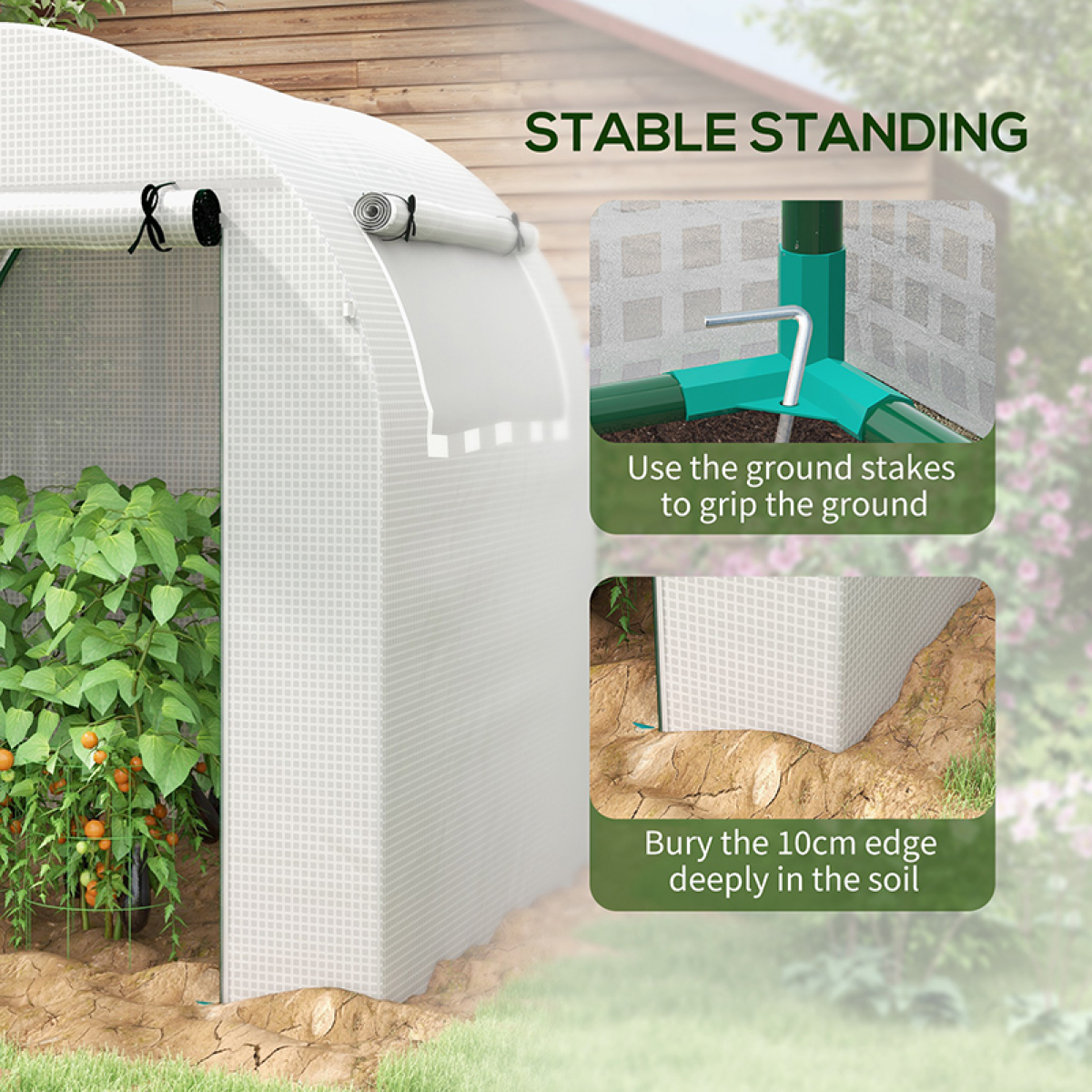 Outsunny 180 x 180 x 200cm Walk-In Polytunnel Greenhouse with Roll-Up Door and Window, PE Cover, White