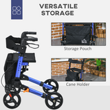 HOMCOM 4 Wheel Rollator Walker with Seat & Bag, Foldable with Height Adjustable Handles – Mobility Aid, Blue
