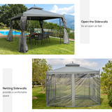 Outsunny 3 x 3m Double-Top Garden Gazebo with Four Curtains & Insect Netting – Steel Frame Party Shelter, Grey