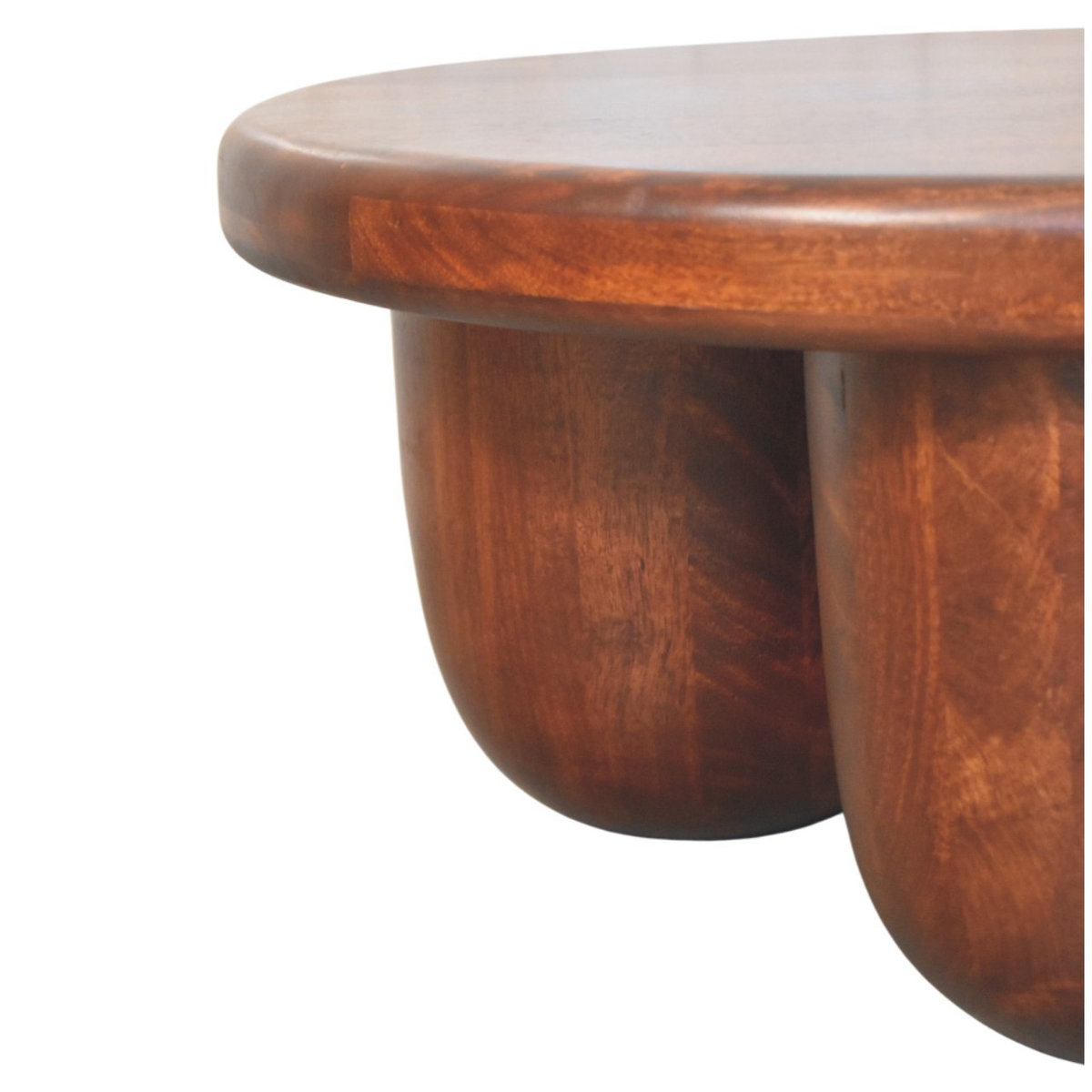 Artisan Furniture Clara Sculpted Solid Mango Wood Coffee Table with Pillar Legs – Winewood Oak, Brown