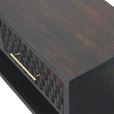 Artisan Furniture Cadiz Carved Solid Mango Wood Shoe Storage Bench – 2 Drawers & 1 Shelf, Dark Brown