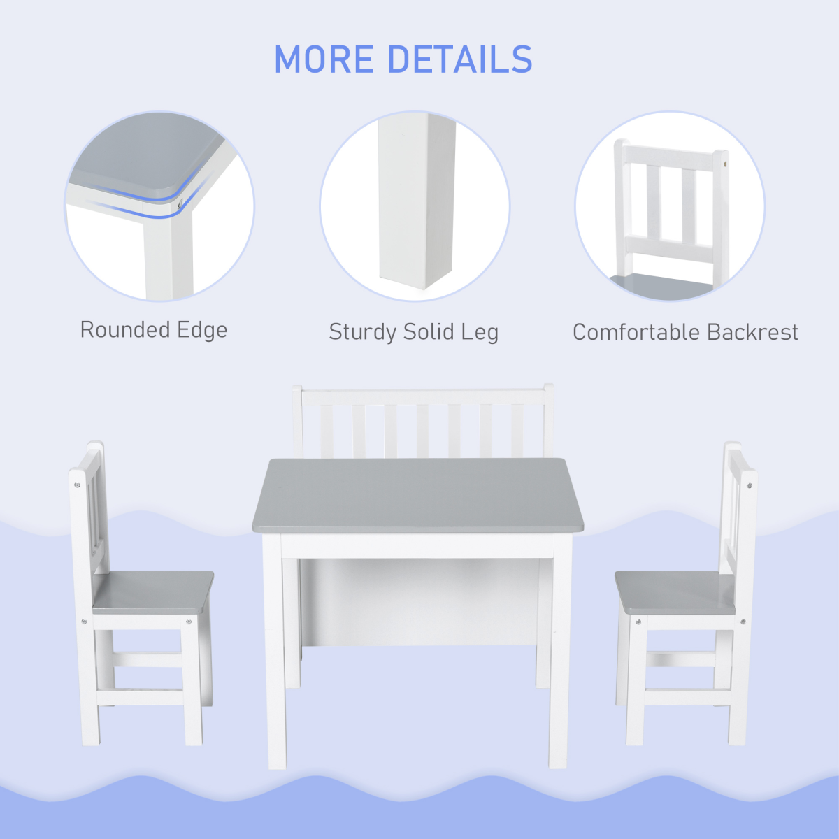 HOMCOM 4-Piece Kids Wooden Table, Chair and Storage Bench Set – Play and Study Furniture for 3+ Years