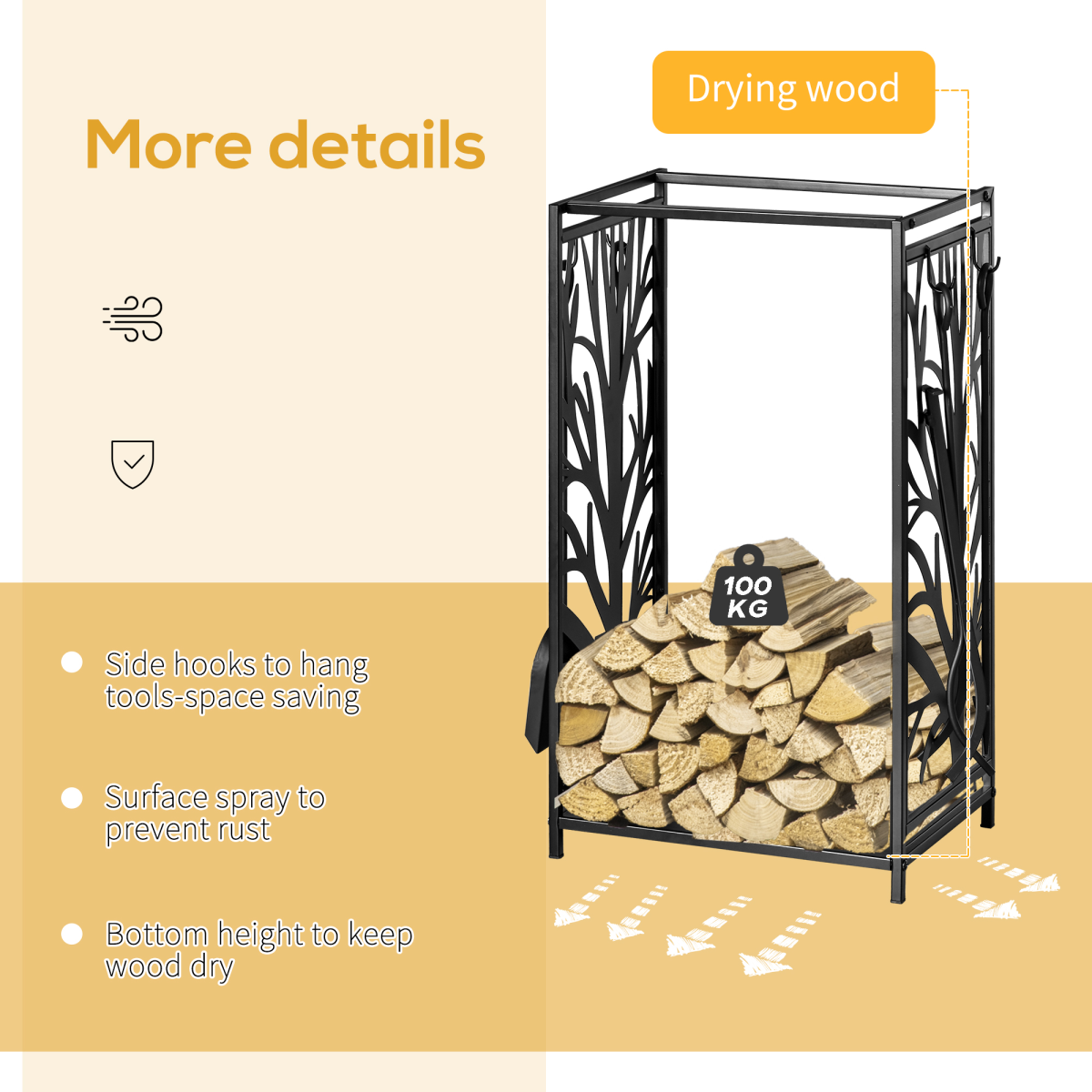 HOMCOM Heavy Duty Firewood Log Rack with 4 Fireplace Tools – Indoor and Outdoor Wood Stacker Storage