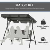 Outsunny 3-Person Rattan Hanging Swing Chair with Adjustable Canopy & Metal Stand – Garden Patio Bench