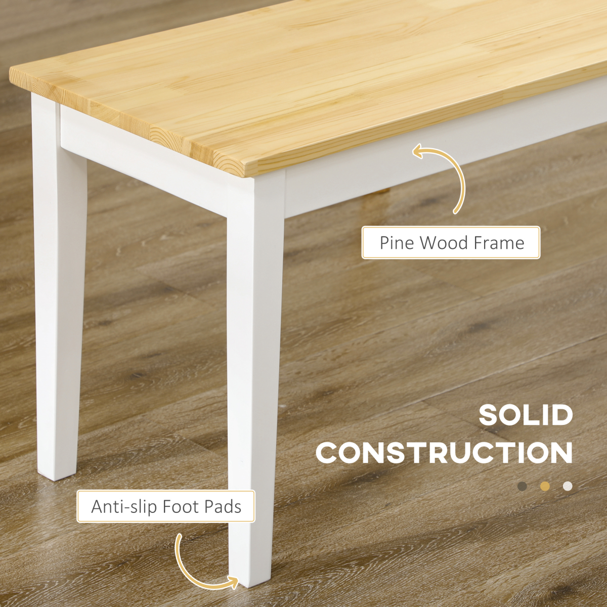 HOMCOM 2-Seater Wooden Dining Bench – Tuck-Under Seating for Dining Rooms & Hallways, Natural Wood Effect