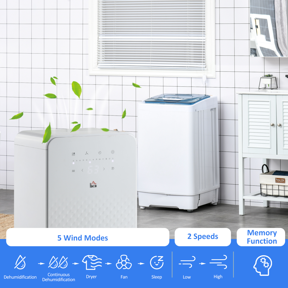 HOMCOM 10L/Day Dehumidifier with Air Purifier, Timer & 5 Modes – Compact Damp and Dust Control