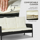 Outsunny 6-Piece Rattan Garden Sofa Set with 2 Armchairs, 2 Footstools & Glass-Top Table – Padded Cushions, White