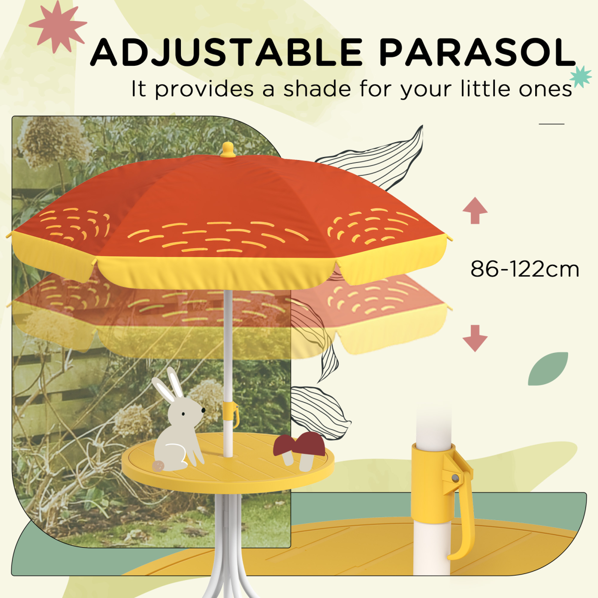 Outsunny Kids Bistro Table and Chair Set with Lion Theme, Adjustable Parasol – Outdoor Play Set