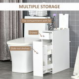 HOMCOM Slim Bathroom Floor Cabinet with Large Drawer & Storage Compartments – White