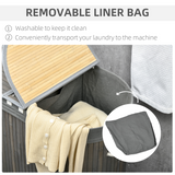 HOMCOM 100L Bamboo Laundry Basket with 2 Compartments, Lid and Removable Lining – Washing Hamper, Grey