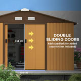 Outsunny 13ft x 11ft Metal Garden Storage Shed with Foundation, Vents & Wide Doors – Light Brown