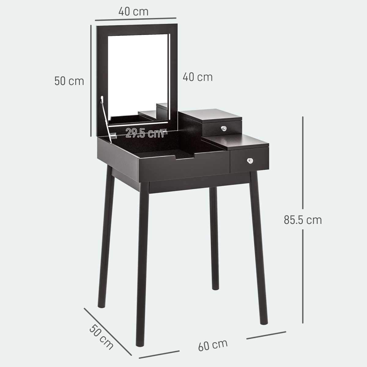 HOMCOM Dressing Table with Flip-Up Mirror and 2 Drawers – Vanity Makeup Desk and Writing Desk, Black