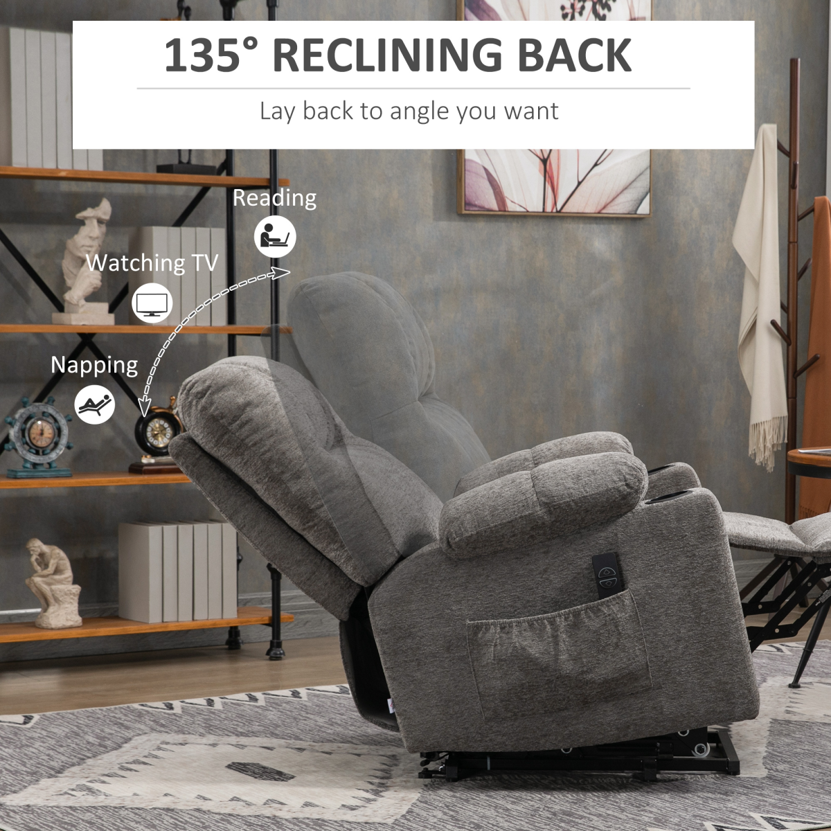 HOMCOM Heavy Duty Riser Recliner Lift Chair with Handset Control – Electric Recliner, Grey
