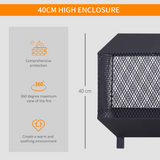 Outsunny Square Steel Fire Pit with Poker – Wood & Charcoal Burning Garden Patio Heater, Black