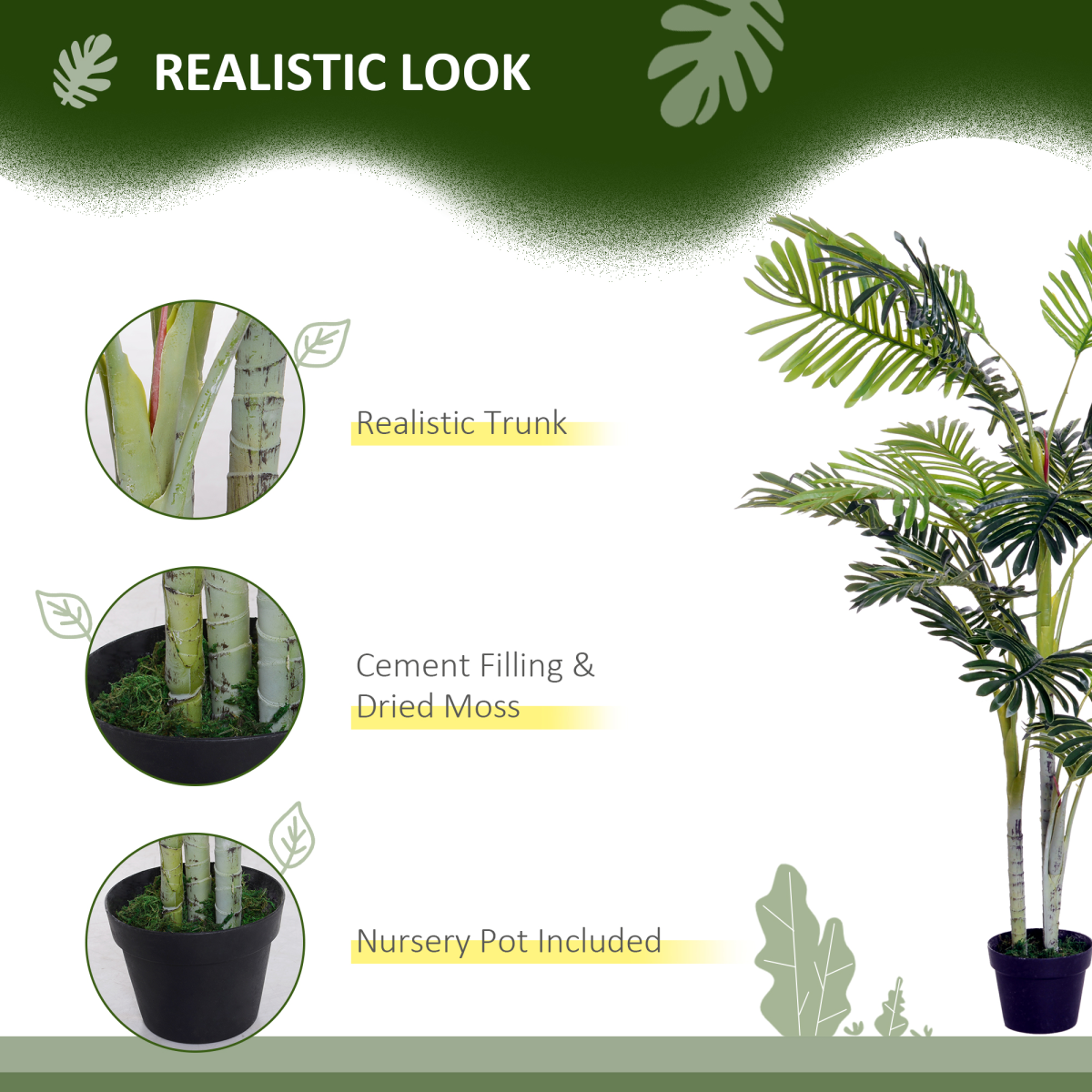 Outsunny Artificial Taro Tree in Pot, 150cm with 19 Bendable Branches – Realistic Indoor and Outdoor Decor