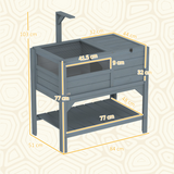 PawHut Wooden Tortoise House with Run, Shelter, Bottom Shelf & Lamp Holder – Habitat, Grey