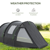 Outsunny 3-4 Person Tunnel Tent with Two Rooms, Windows & Carry Bag – Water-Resistant Family Camping Tent, Black